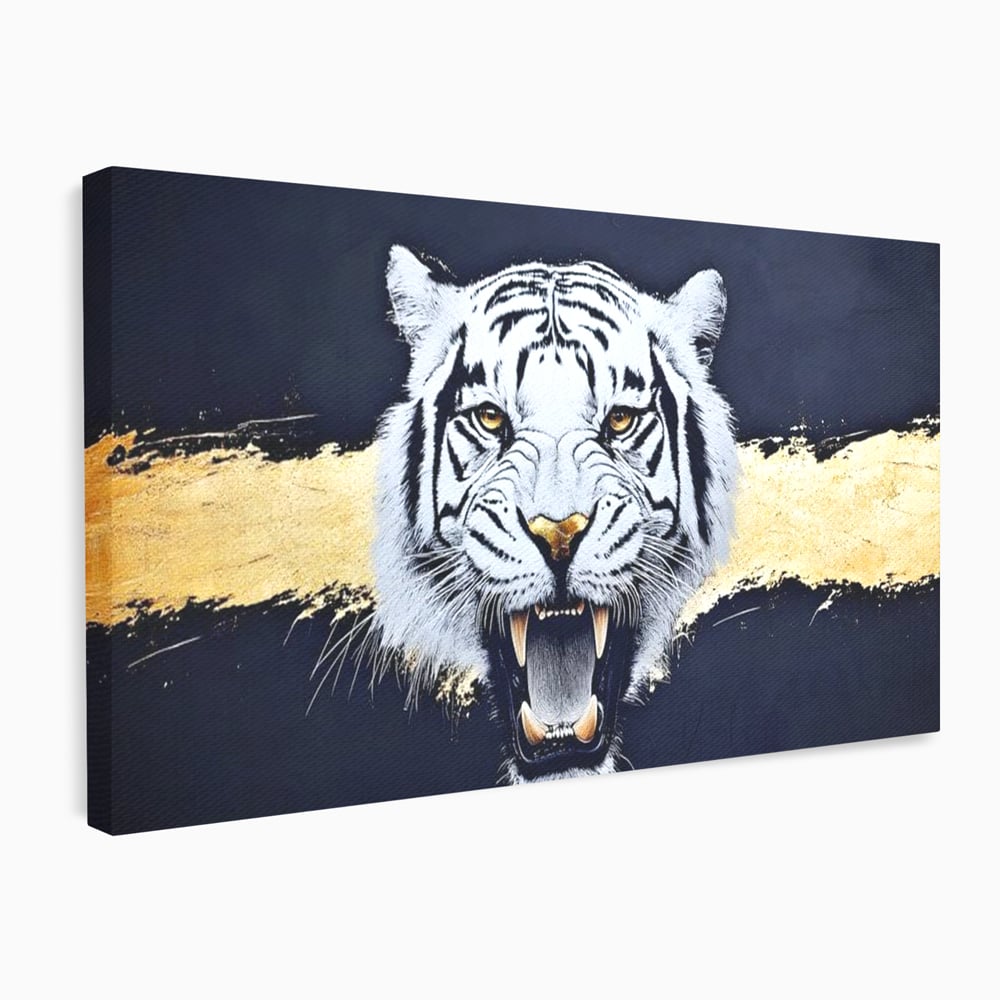 Tablou canvas cu tablou canvas cu tigru alb, fara rama, pe sasiu de lemn